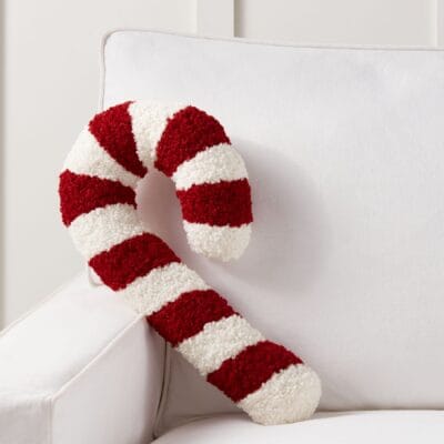 Cozy Teddy Faux Fur Candy Cane Shaped Pillow